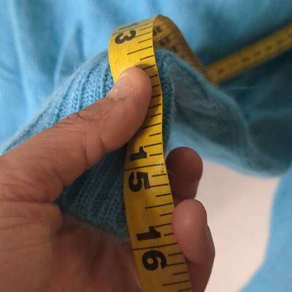 Vintage Deadstock Jeanne Pierre Lambswool Angora Blend Turquoise Aqua Button Cow - Picture 6 of 7